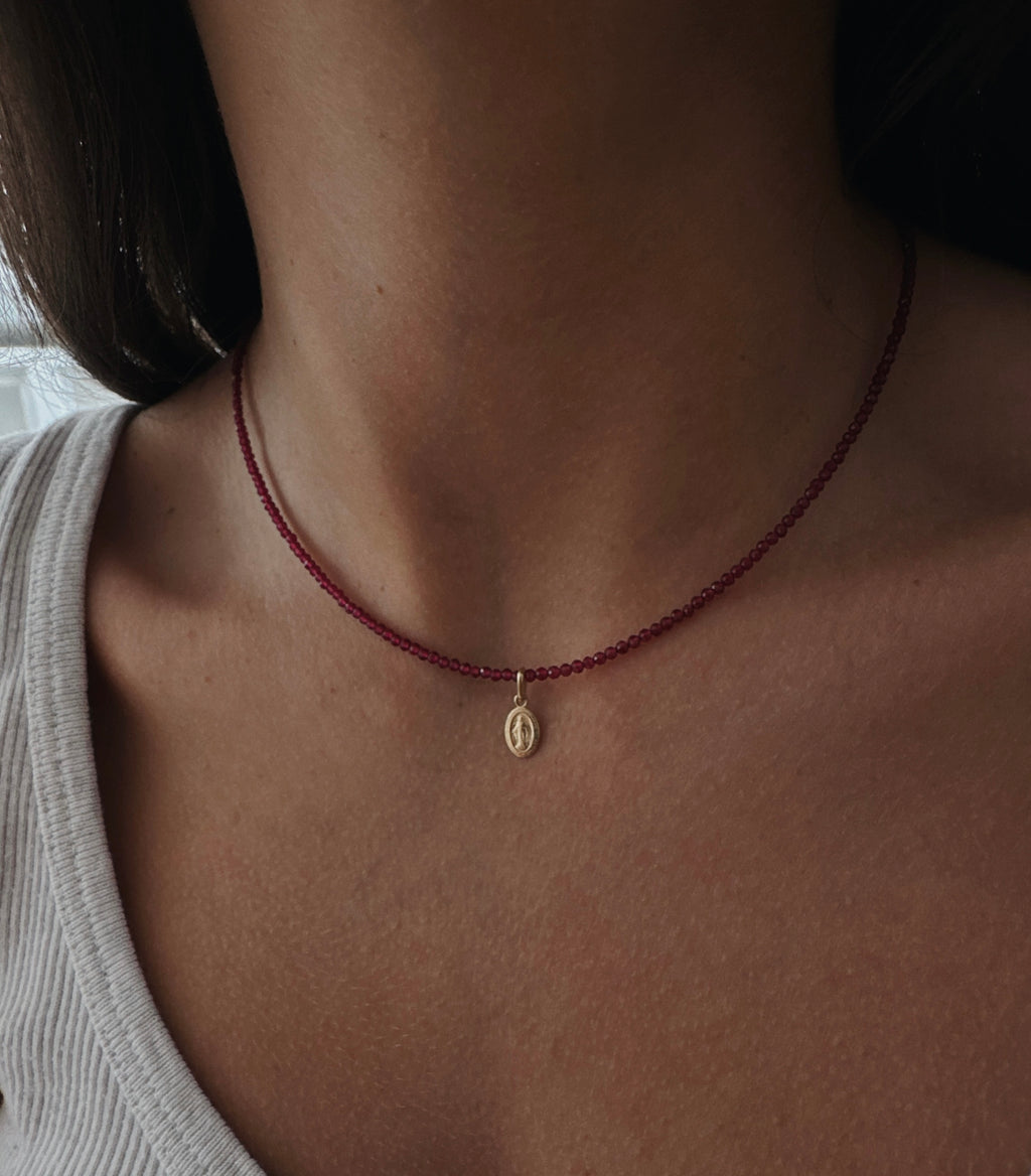 Virgin Mary Ruby Necklace